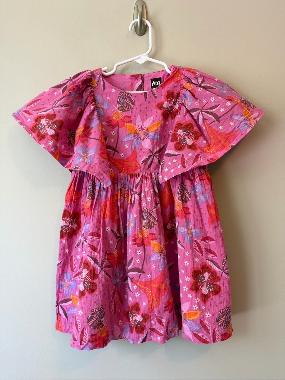 Tea Collection Butterfly Sleeve Twirl Dress Size 4 | Pink Floral | VGUC